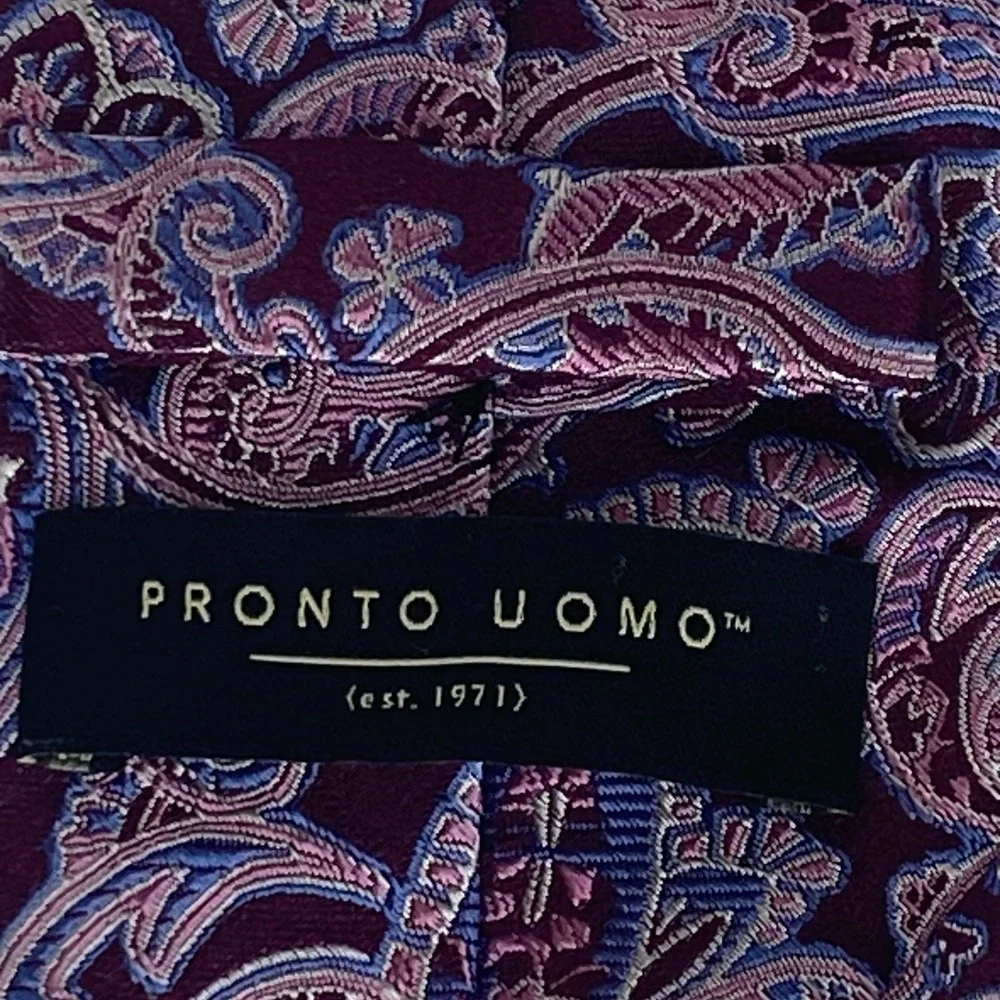 PRONTO UOMO Silk Tie Mens‎ Burgundy Purple Blue Paisley Classic Jacquard 60x3
